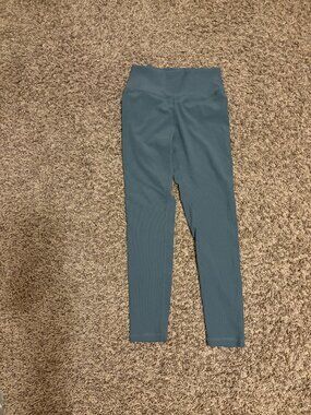 Allfenix Leggings Large Blue Rib Ankle Length Wide Waistband Australia Pilates